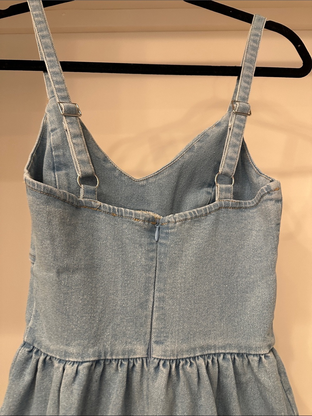 Pink Lily small Light Wash Denim Midi Dress with Spaghetti Straps. Like new - Picture 3 of 4